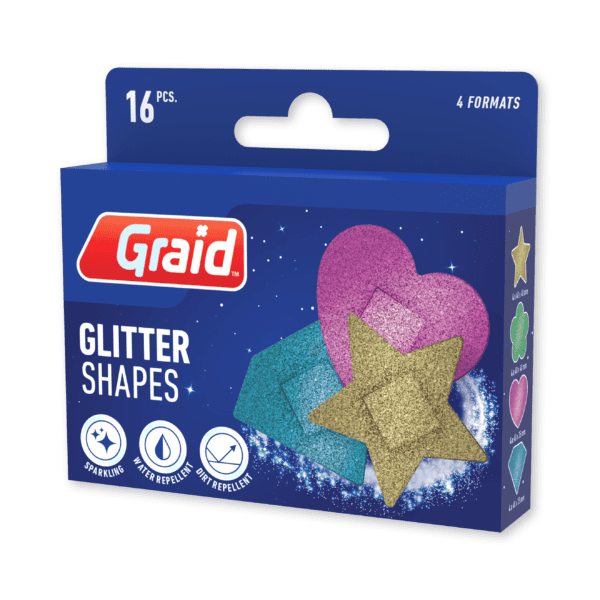 GLITTER PLASTER HEART, DIAMOND, STAR